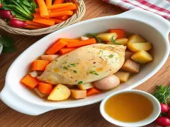 Boiled chicken with potatoes and carrots