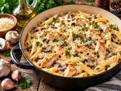 پاستای کرمی تک‌ظرفی با مرغ – دستور سریع و آسان به‌همراه نکات حرفه‌ای برای طعمی بی‌نظیر!