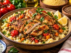 High-Protein Mediterranean Lentils with Chicken and Couscous – A Healthy & Delicious Meal for All!
