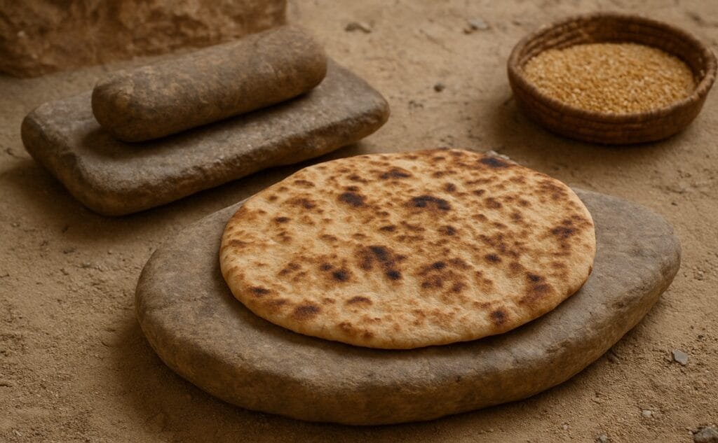 Ancient flatbread shape as discovered in Shubayqa, Jordan