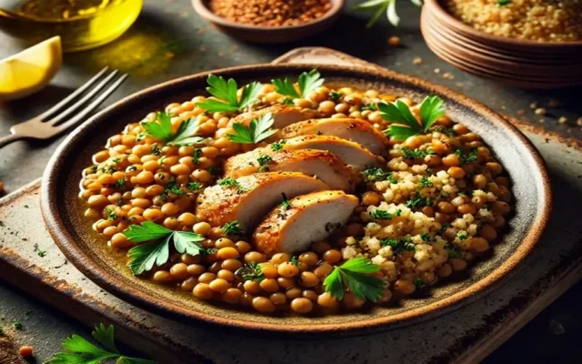 High-Protein Mediterranean Lentils with Chicken and Couscous – A Healthy & Delicious Meal for All!
