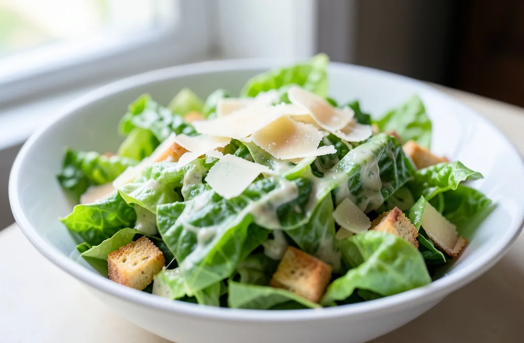 Classic Caesar salad with romaine and parmesan