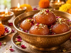 Gulab Jamun: Soft Indian Milk Dumplings in Rose Syrup for Diwali