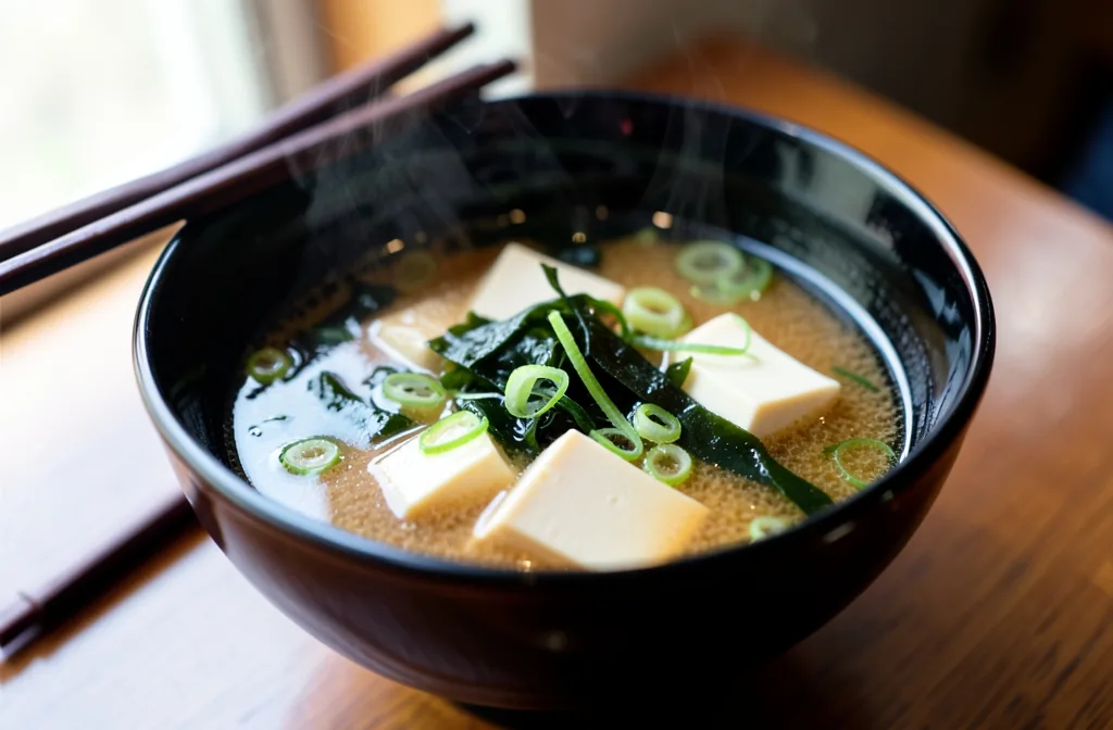 Japanese miso soup with tofu and wakame