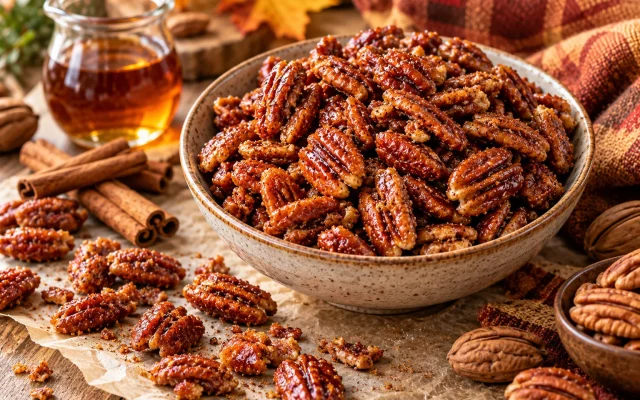 Maple Cinnamon Spiced Pecans: Easy Oven-Baked Holiday Snack