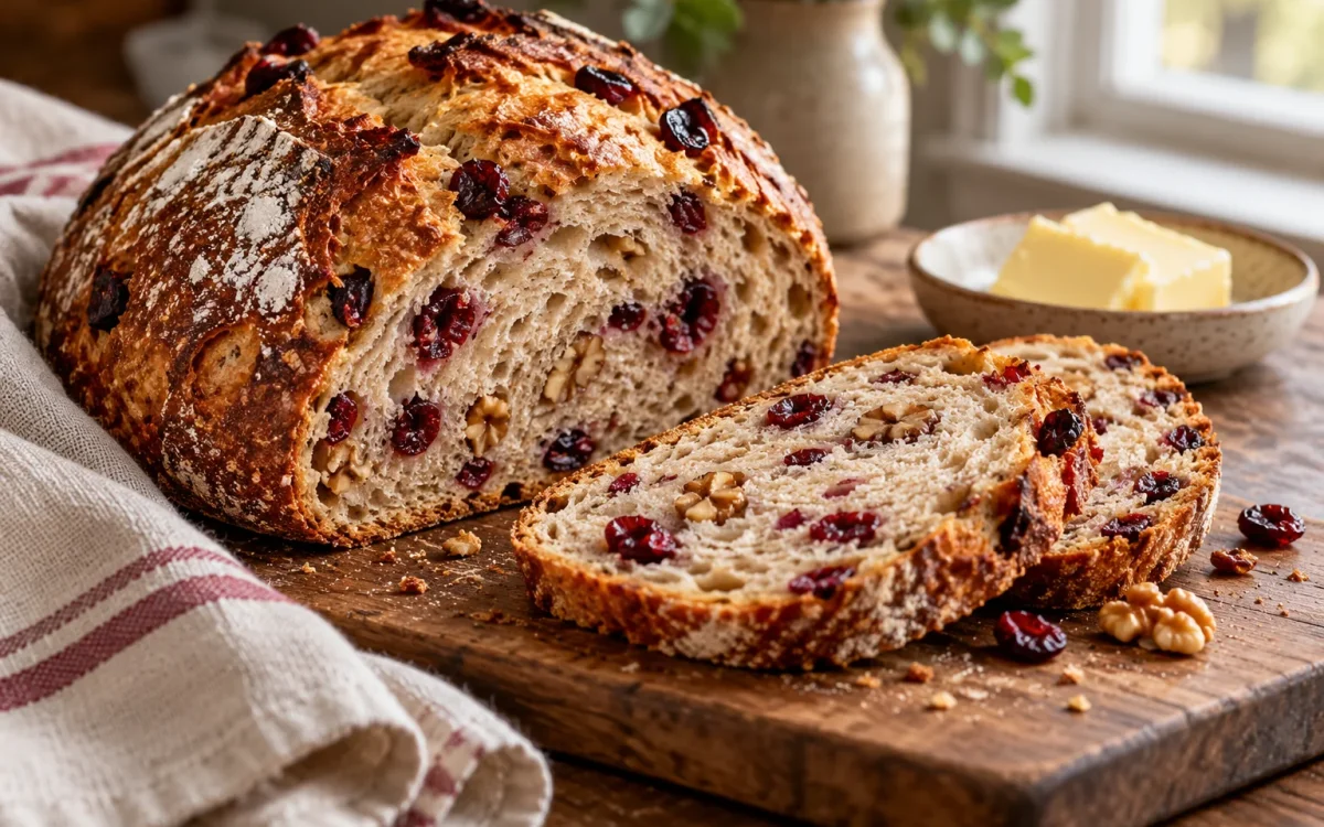 No-Knead Cranberry Walnut Bread for Thanksgiving: Crusty and Easy
