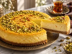 Saffron Pistachio Cheesecake for Yalda Night: Creamy and Make-Ahead