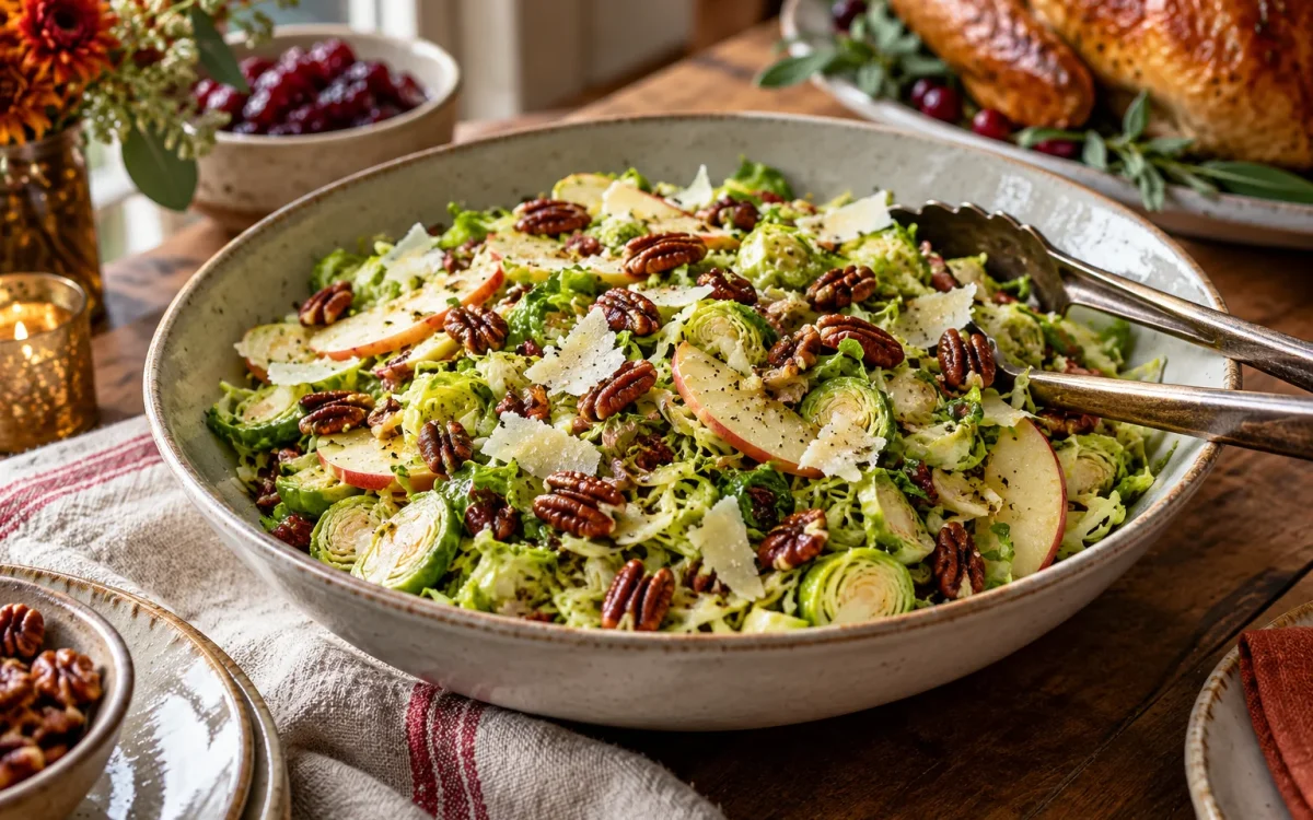 Shaved Brussels Sprout Salad with Apple and Pecans for Thanksgiving