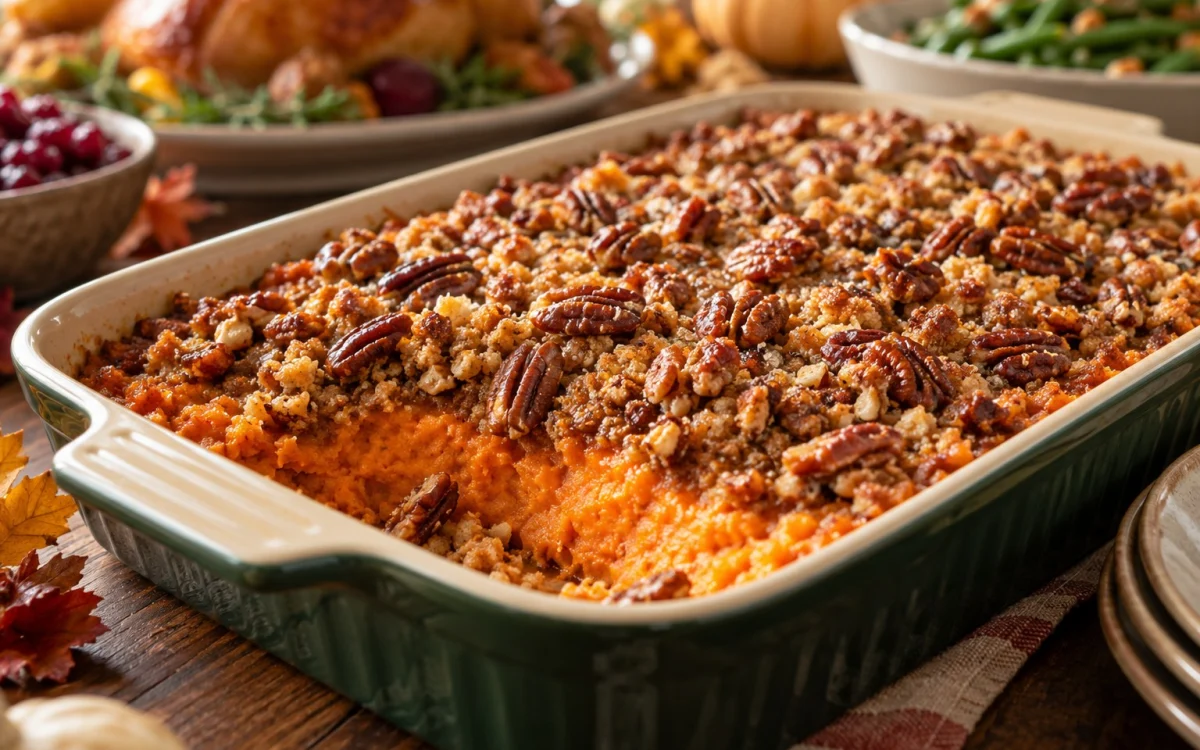 Sweet Potato Casserole with Pecan Streusel for Thanksgiving