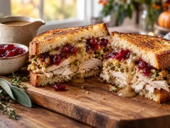 Thanksgiving Leftover Turkey Sandwich with Stuffing and Cranberry