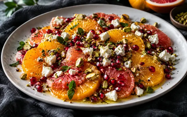 Winter Citrus Salad with Pomegranate, Feta and Pistachios