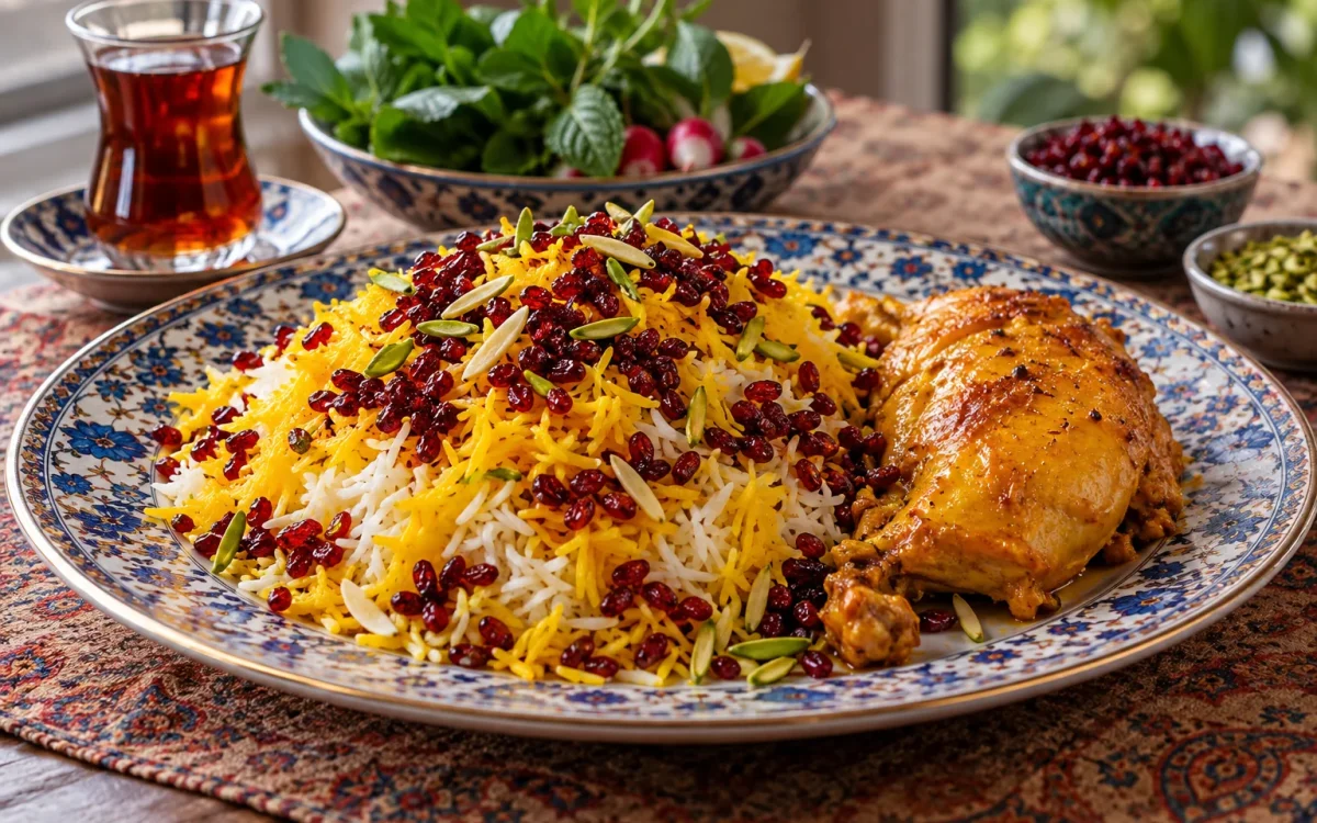 Zereshk Polo ba Morgh: Persian Barberry Rice with Saffron Chicken