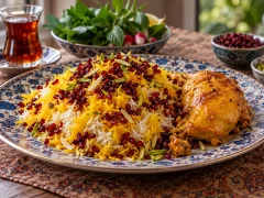 Zereshk Polo ba Morgh: Persian Barberry Rice with Saffron Chicken